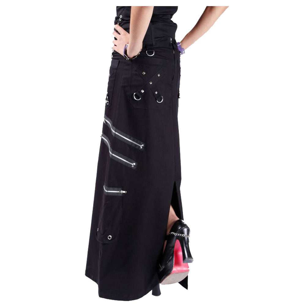 Women Long Kilt Skirt with Zipper and Pocket Details Dead Threads Brand