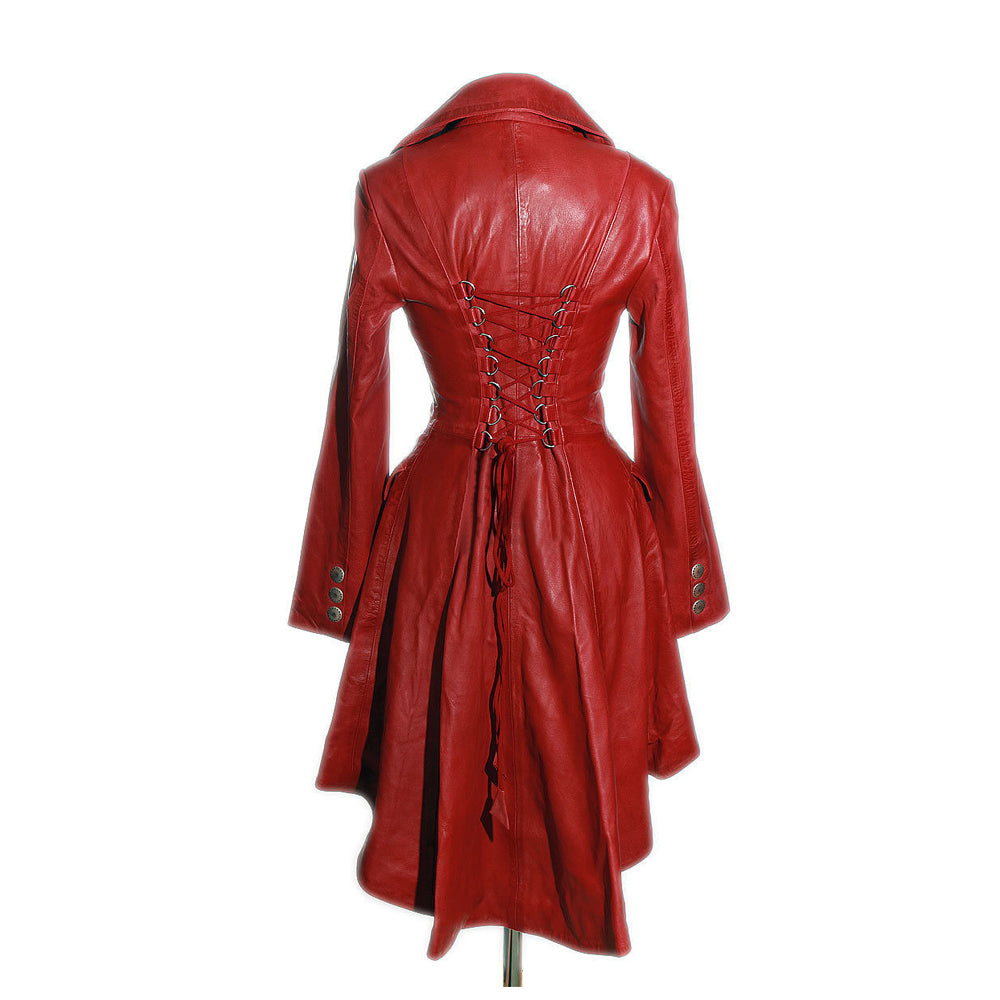 Women Valentine Red Coat Steampunk Leather Coat Military Tail Coat - Alternative Gothic Dark Wear | Embrace Dark Aesthetic Men & Women Gothic Clothing