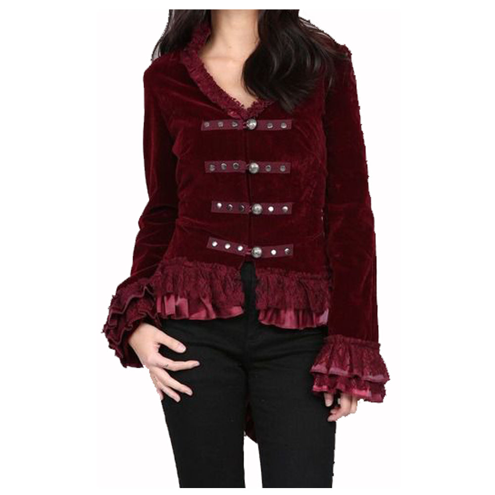 Women Hearts & amp; Roses Ruffled Dovetail Velvet Victorian Coat Ladies Tailcoat