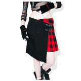 Women Fashion Plaid Skirt Sexy Utility Kilt with Buckle Detail Short Sultry Kilt Style - Alternative Gothic Dark Wear | Embrace Dark Aesthetic Men & Women Gothic Clothing