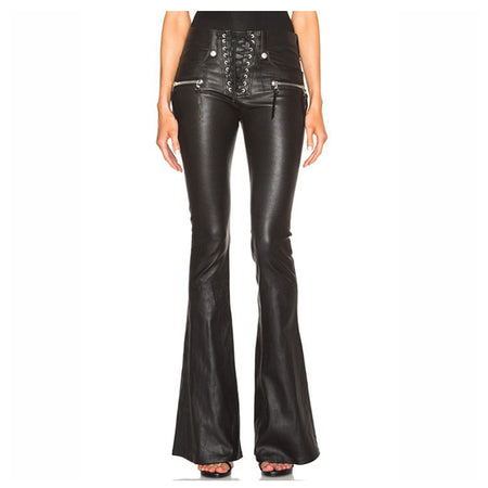 Punk Wind Wide Leg PU Leather Pant Flared Trousers Women Gothic Pant