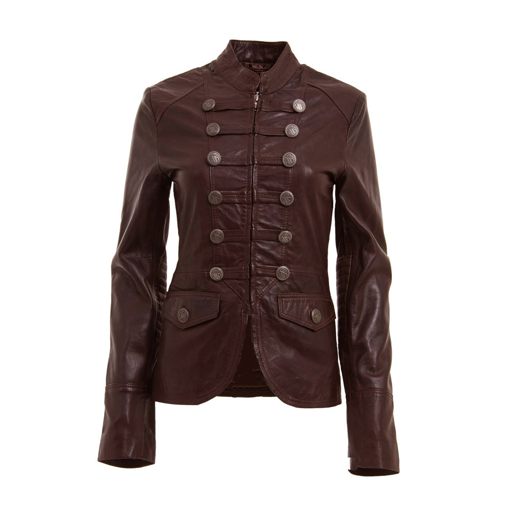 Women Military Style Brown Blazer Coat Fashionable Military Inspired Jacket Designer Leather Jacket - Alternative Gothic Dark Wear | Embrace Dark Aesthetic Men & Women Gothic Clothing