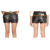 Women High Waist Black Genuine Lambskin Leather Shorts Fashionable Hot Pants