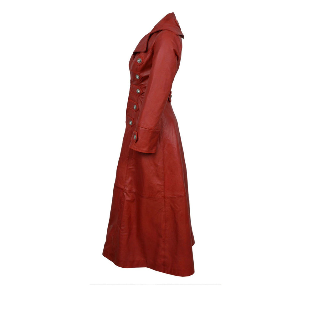 Women Gothic Sissy Empress Coat Real Nappa Leather Red Coat Gothic Fitted Long Coat