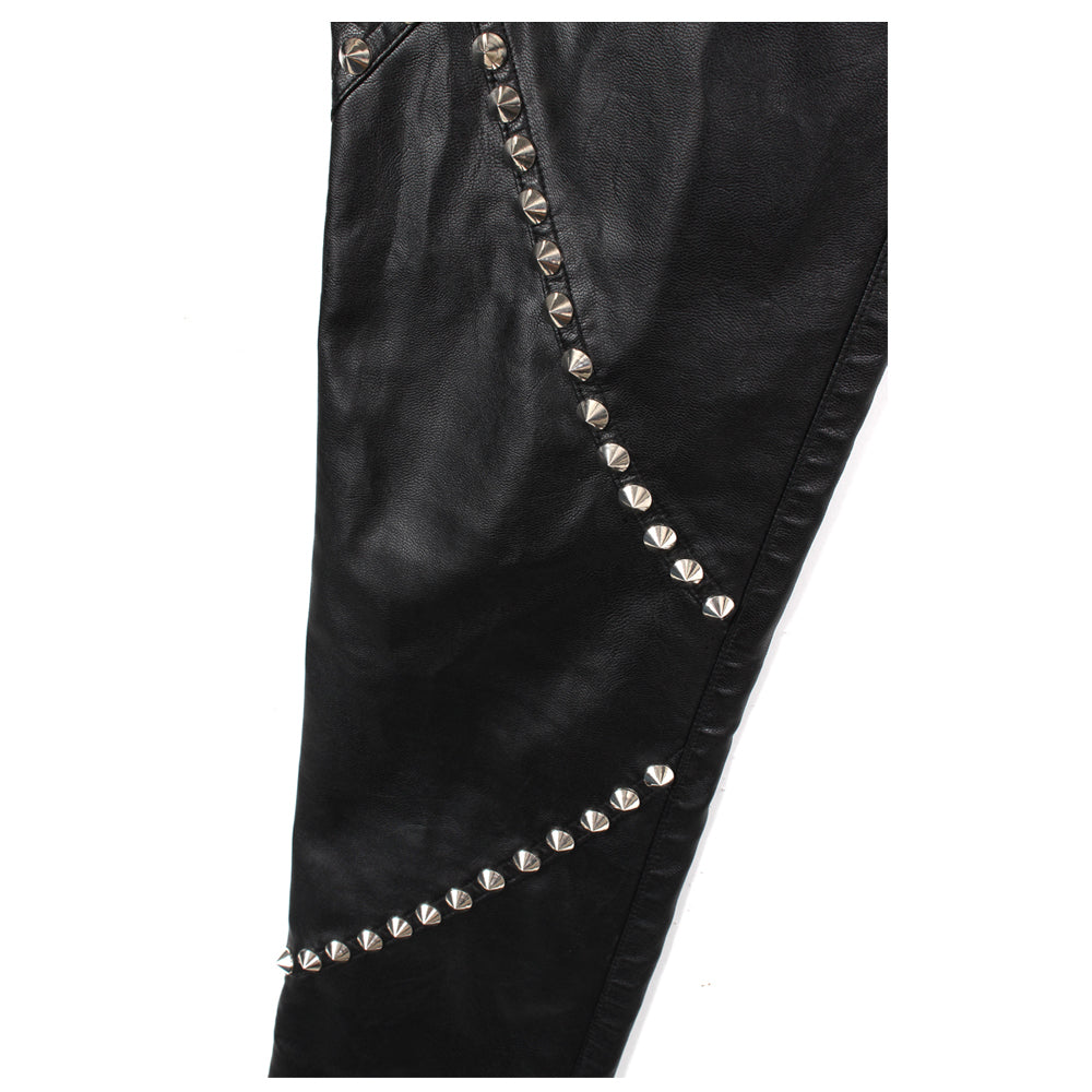 Women PU Classic Metal Rivets Trousers Motorcycle Inspired Gothic Pants - Alternative Gothic Dark Wear | Embrace Dark Aesthetic Men & Women Gothic Clothing