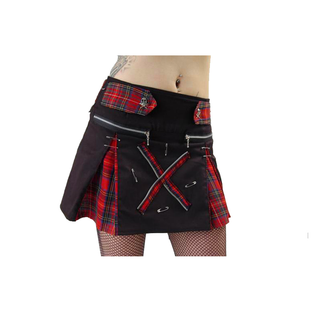 Women Death Rock Mini Skirt Tartan Kilt with Gothic Punk and Lolita Nana Vibe - Alternative Gothic Dark Wear | Embrace Dark Aesthetic Men & Women Gothic Clothing