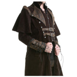 Handmade Men Gothic Long Coat High Collar Winter Coat Brown Halloween Wool Coat