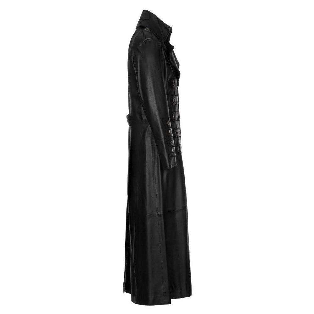 Men Neo Matrix Coat Black Full Length Leather Trench Coat Gothic Matrix Style Coat - Alternative Gothic Dark Wear | Embrace Dark Aesthetic Men & Women Gothic Clothing