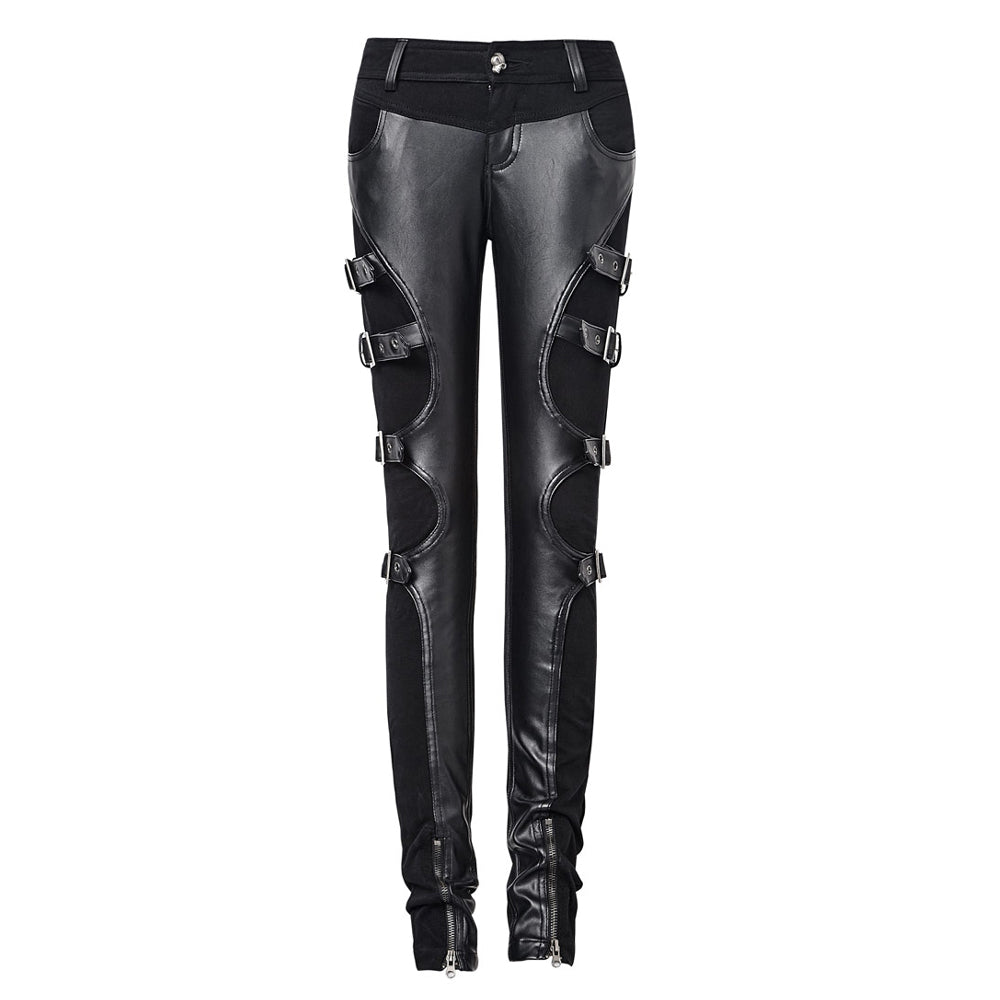 Gothic Retro Warrior Futurism Black Leather Pants Rock Style with Straps - Alternative Gothic Dark Wear | Embrace Dark Aesthetic Men & Women Gothic Clothing