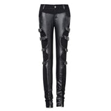 Gothic Retro Warrior Futurism Black Leather Pants Rock Style with Straps - Alternative Gothic Dark Wear | Embrace Dark Aesthetic Men & Women Gothic Clothing