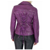 Women Purple Leather Biker Jacket Sexy Gothic Retro Style Fitted Coat with Bold Edgy Design - Alternative Gothic Dark Wear | Embrace Dark Aesthetic Men & Women Gothic Clothing