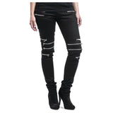 Women Gothic Punk Rock Vegan Armor Biker Pants Cotton Style with 8 Metal Zippers - Alternative Gothic Dark Wear | Embrace Dark Aesthetic Men & Women Gothic Clothing