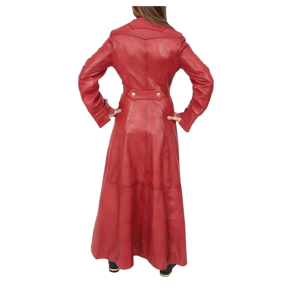 Women Gothic Sissy Empress Coat Real Nappa Leather Red Coat Gothic Fitted Long Coat