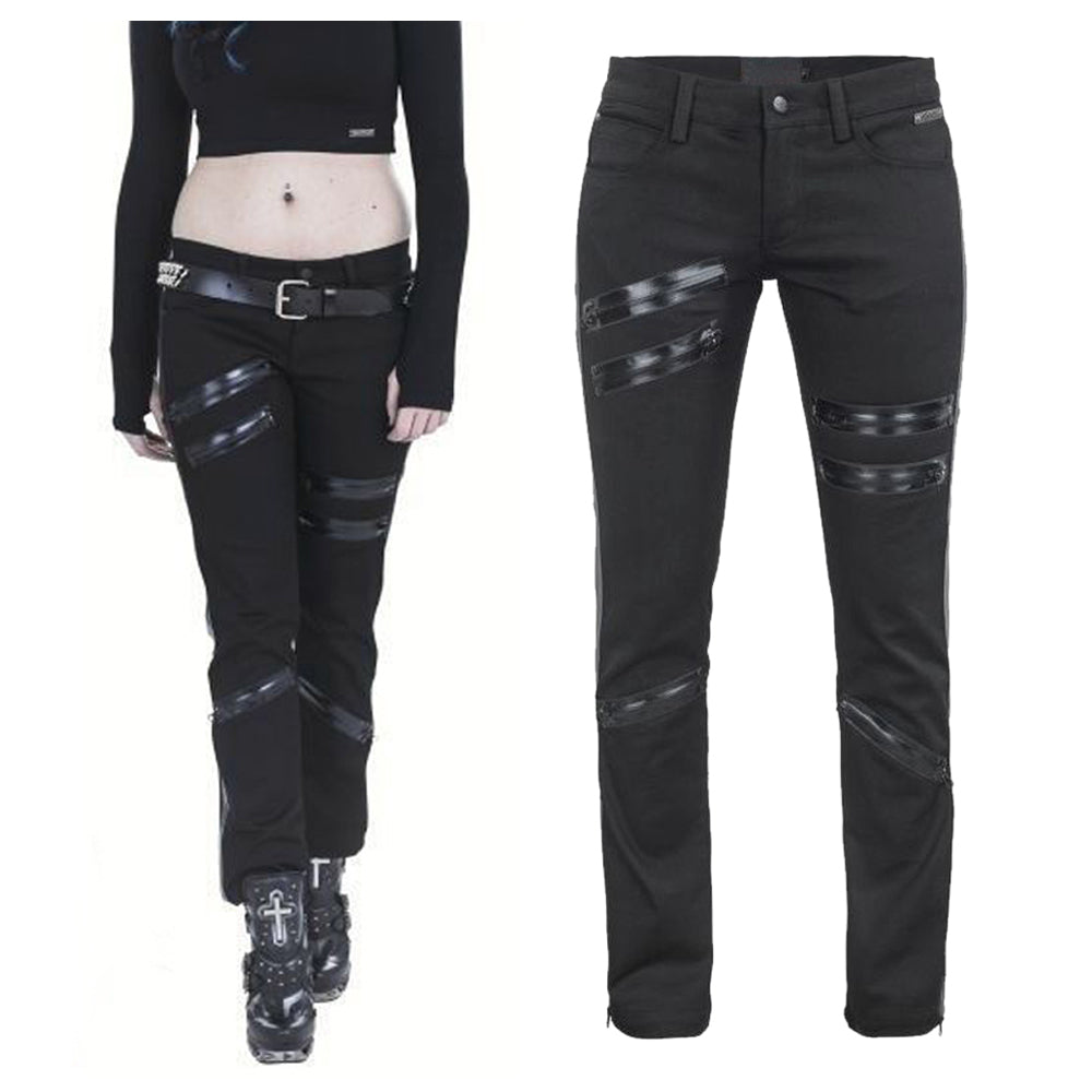 Women Gothic Long Pants Black Punk Rock Style with Zipper and Decorative Emo - Alternative Gothic Dark Wear | Embrace Dark Aesthetic Men & Women Gothic Clothing