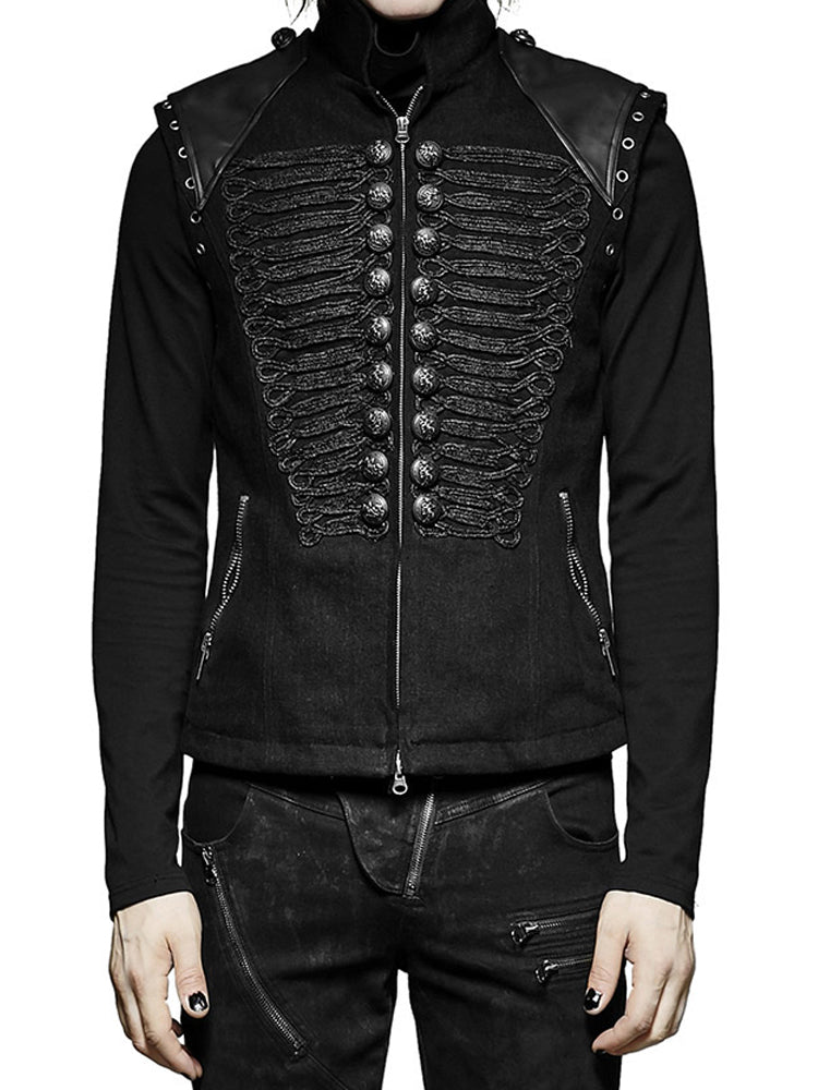 Men Steampunk Military Vest Black Sleeveless Gothic Army Officer Jacket Vest - Alternative Gothic Dark Wear | Embrace Dark Aesthetic Men & Women Gothic Clothing