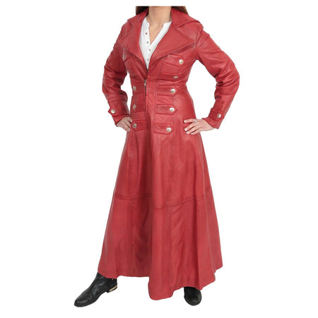 Women Gothic Real Nappa Leather Coat Red Gothic Long Coat Sissy Empress Fitted Jacket