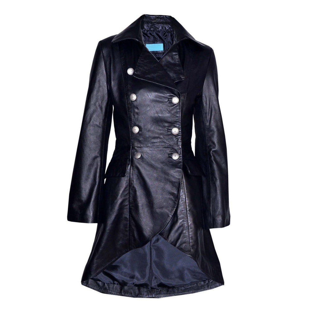 Victorian Vampire Coat Women Gothic Nemesis Black Vintage Military Soft Leather Coat - Alternative Gothic Dark Wear | Embrace Dark Aesthetic Men & Women Gothic Clothing