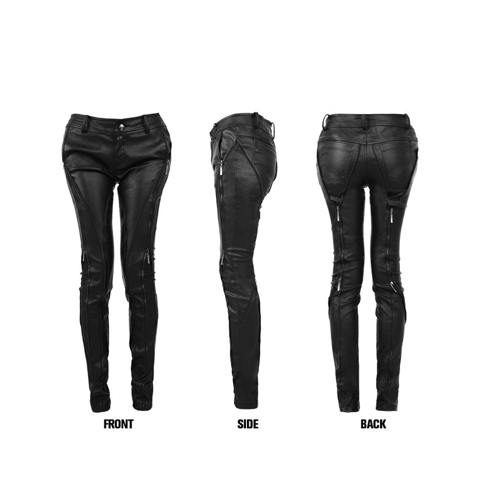 Punk Rave Syren Faux Leather Pants Black Skinny Jeans with Zip Detail Gothic Fetish Style - Alternative Gothic Dark Wear | Embrace Dark Aesthetic Men & Women Gothic Clothing