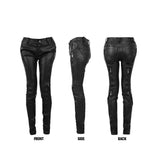 Punk Rave Syren Faux Leather Pants Black Skinny Jeans with Zip Detail Gothic Fetish Style - Alternative Gothic Dark Wear | Embrace Dark Aesthetic Men & Women Gothic Clothing