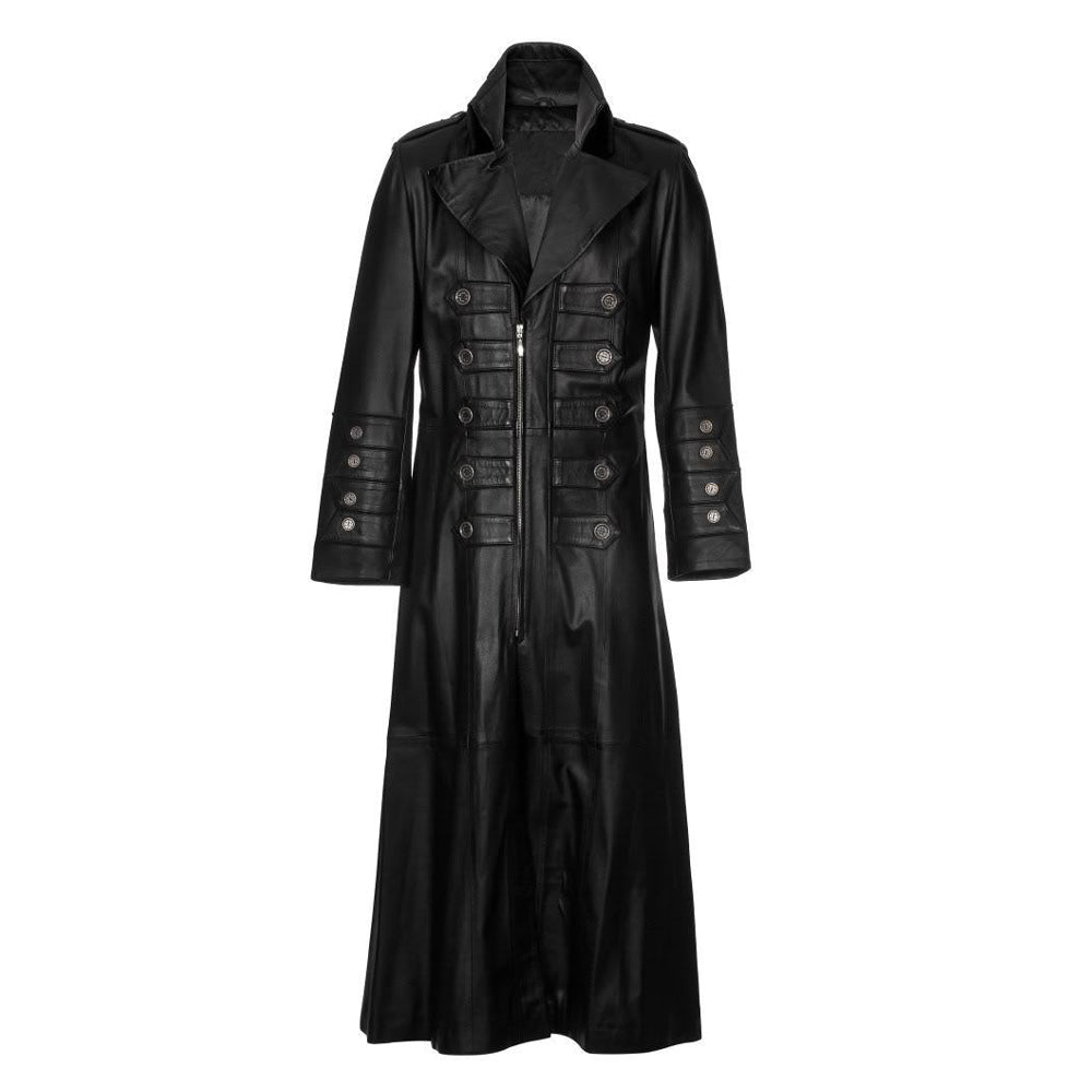 Men Neo Matrix Coat Black Full Length Leather Trench Coat Gothic Matrix Style Coat - Alternative Gothic Dark Wear | Embrace Dark Aesthetic Men & Women Gothic Clothing