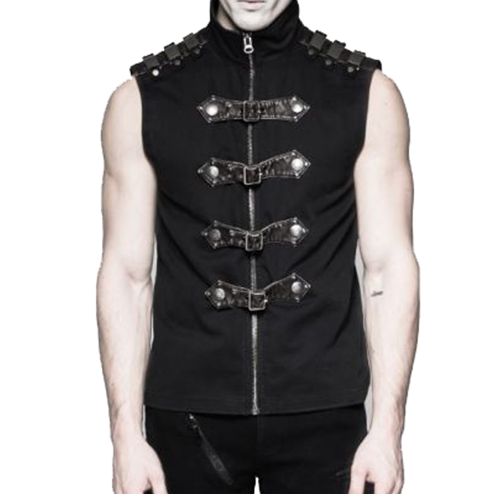 Men Gothic Cyber Vest Steampunk Military Rock Black Vest Top For Men - Alternative Gothic Dark Wear | Embrace Dark Aesthetic Men & Women Gothic Clothing