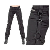 Women Black Bondage Pants Buckle Detailing with Detachable D Ring Trousers - Alternative Gothic Dark Wear | Embrace Dark Aesthetic Men & Women Gothic Clothing