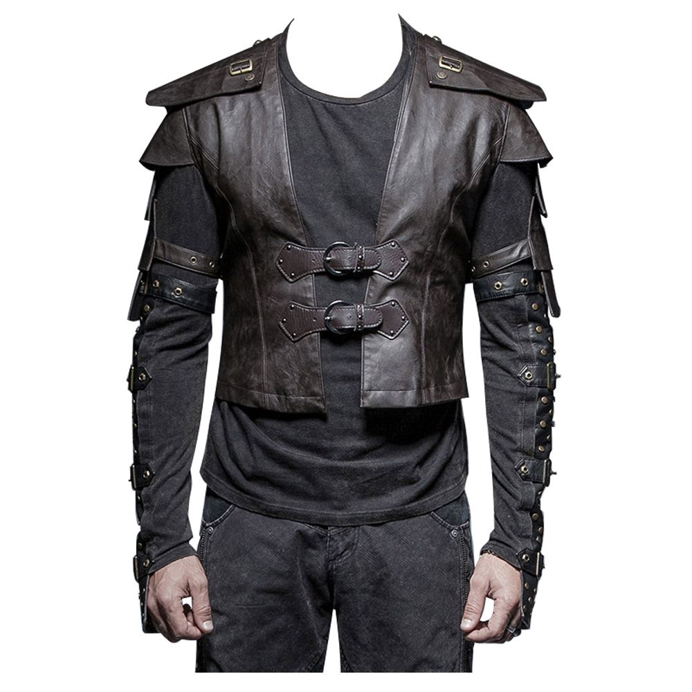 Men Black Leather Armour Vampire Vest With Straps Armour - Alternative Gothic Dark Wear | Embrace Dark Aesthetic Men & Women Gothic Clothing