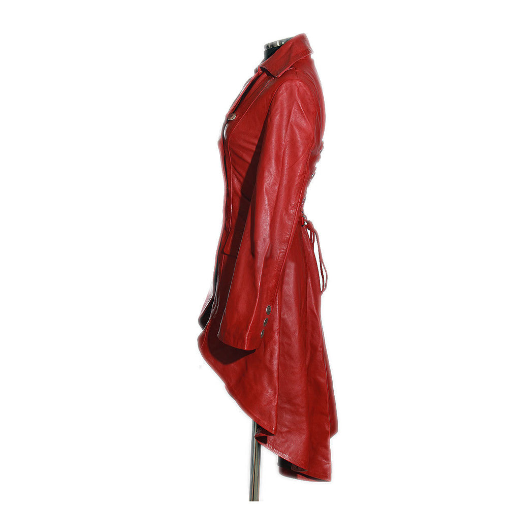 Women Valentine Red Coat Steampunk Leather Coat Military Tail Coat - Alternative Gothic Dark Wear | Embrace Dark Aesthetic Men & Women Gothic Clothing