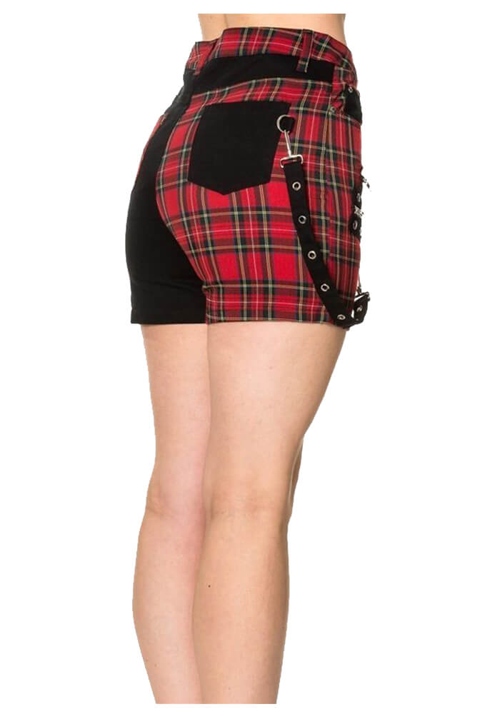 Women Gothic Scottish Tartan Style Skirt Fashionable Banned Badass Babes Shorts with Edgy Appeal