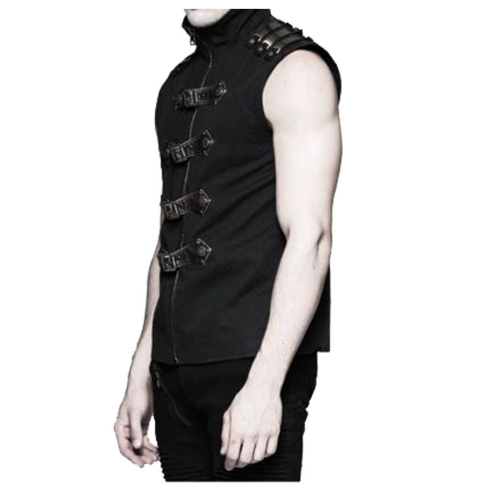 Men Gothic Cyber Vest Steampunk Military Rock Black Vest Top - Alternative Gothic Dark Wear | Embrace Dark Aesthetic Men & Women Gothic Clothing