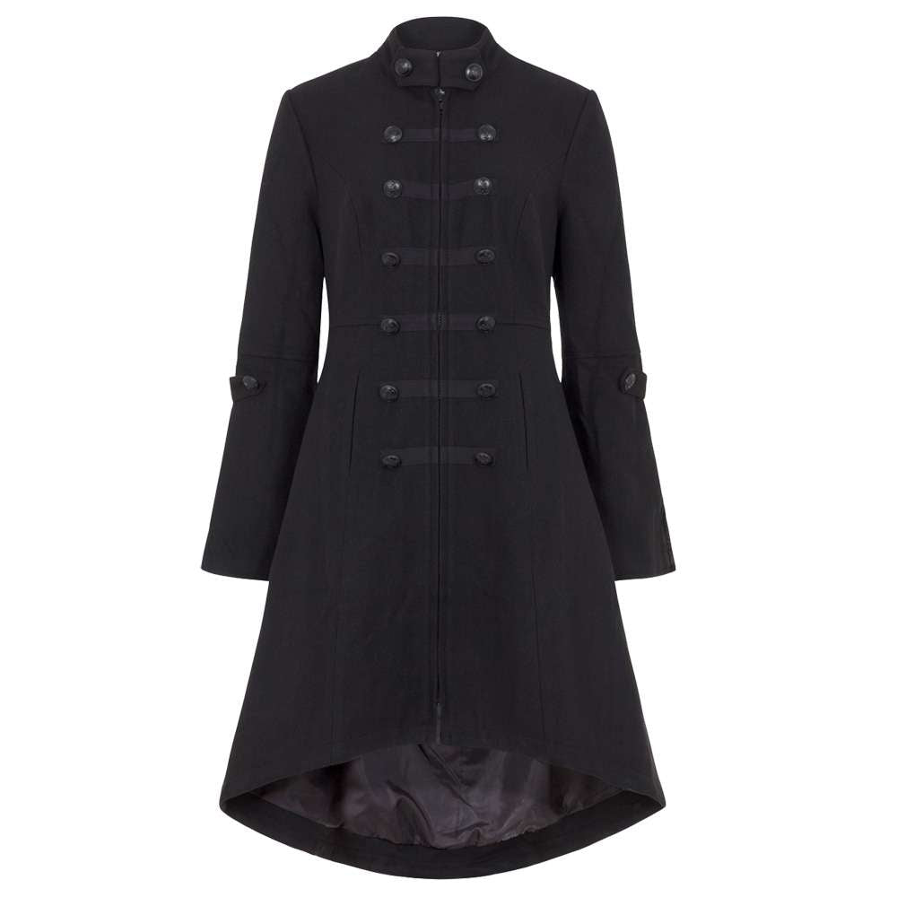 Women Military Style Long Coat Gothic Buttons Design Zipper Front Coat