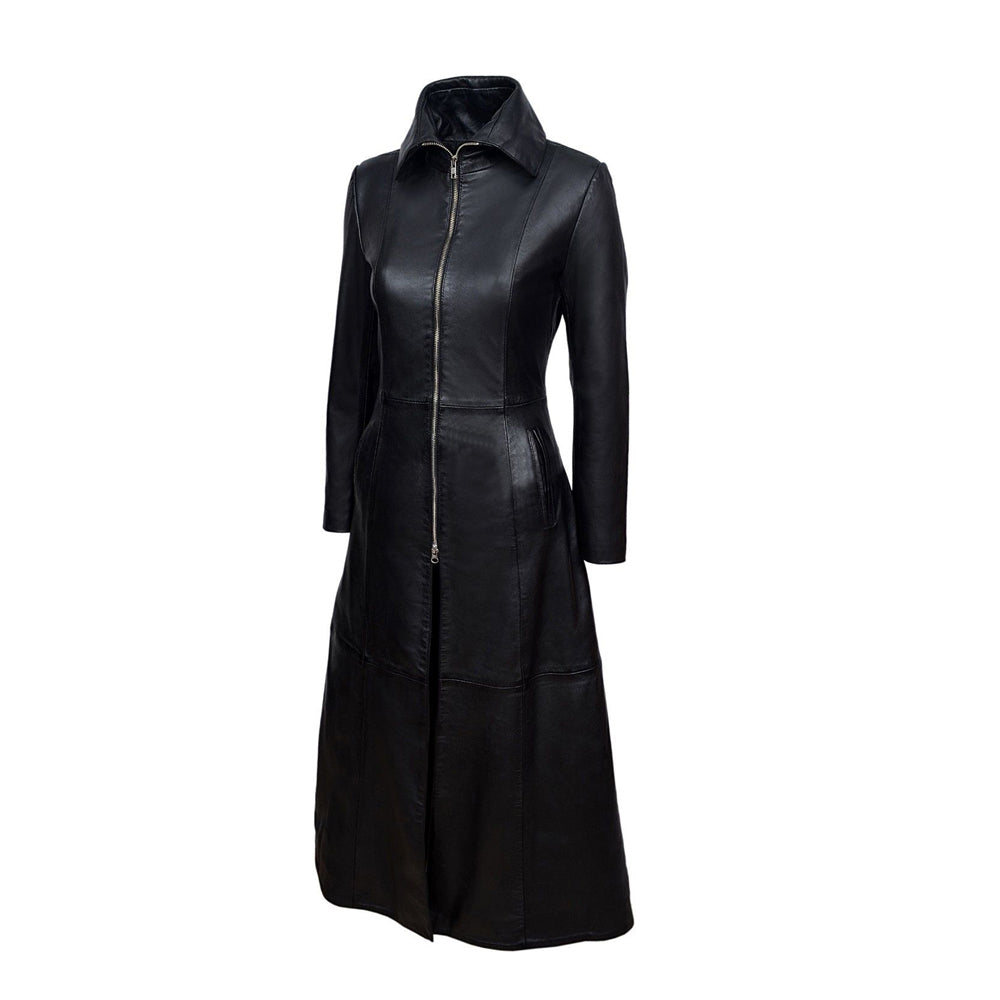 Women Gothic Coat Vampire Black Soft Lamb Leather Long Coat - Alternative Gothic Dark Wear | Embrace Dark Aesthetic Men & Women Gothic Clothing