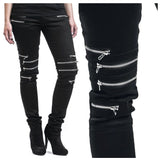 Women Gothic Punk Rock Vegan Armor Biker Pants Cotton Style with 8 Metal Zippers - Alternative Gothic Dark Wear | Embrace Dark Aesthetic Men & Women Gothic Clothing