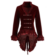 Load image into Gallery viewer, Women Hearts &amp; amp; Roses Ruffled Dovetail Velvet Victorian Coat Ladies Tailcoat
