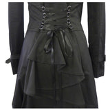 Handmade Women Steampunk Collared Ruffle Coat Victorian Corset Riding Jacket Black Long Coat