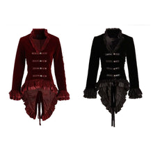 Load image into Gallery viewer, Women Hearts &amp; amp; Roses Ruffled Dovetail Velvet Victorian Coat Ladies Tailcoat
