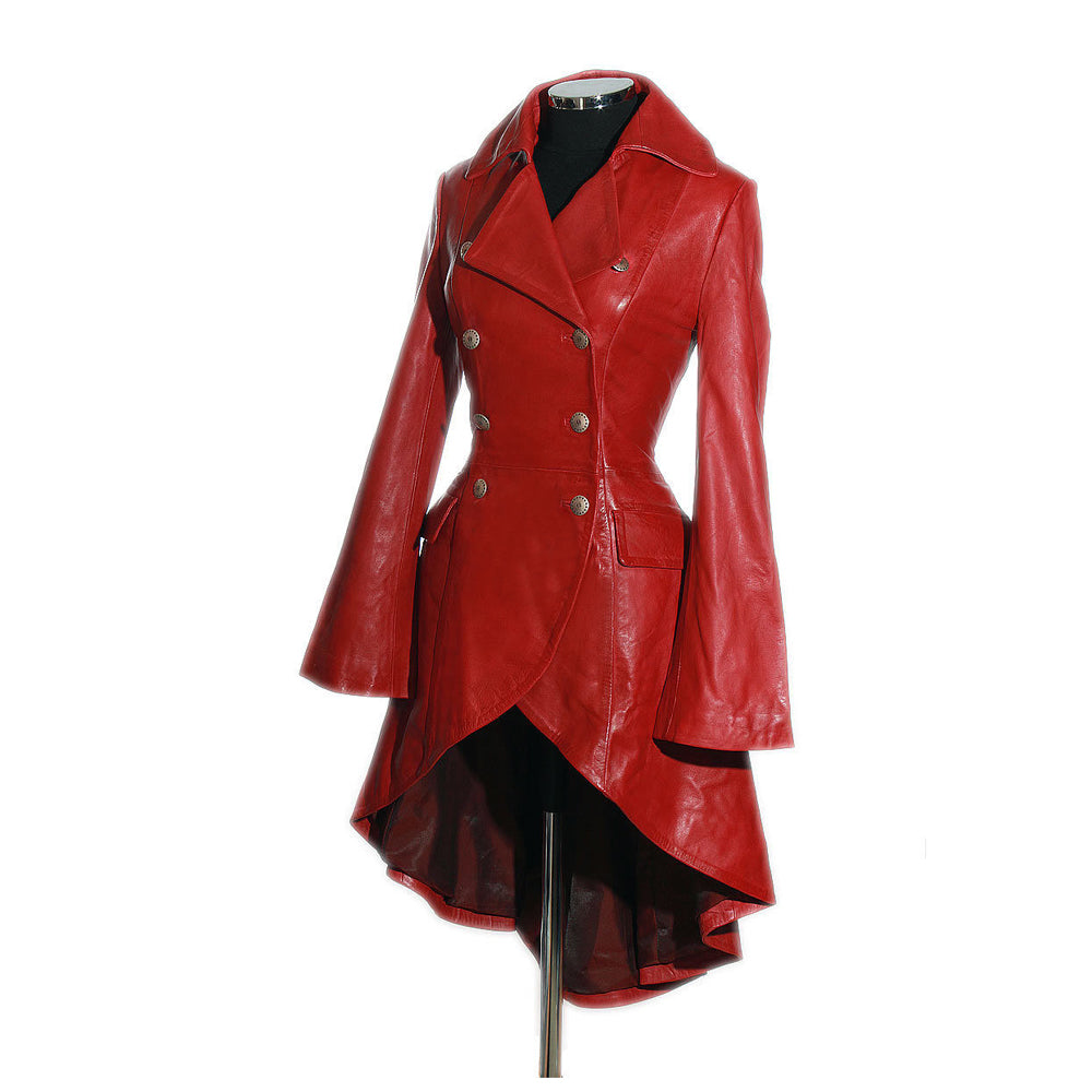 Women Valentine Red Coat Steampunk Leather Coat Military Tail Coat - Alternative Gothic Dark Wear | Embrace Dark Aesthetic Men & Women Gothic Clothing