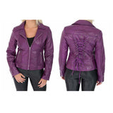 Women Purple Leather Biker Jacket Sexy Gothic Retro Style Fitted Coat with Bold Edgy Design - Alternative Gothic Dark Wear | Embrace Dark Aesthetic Men & Women Gothic Clothing