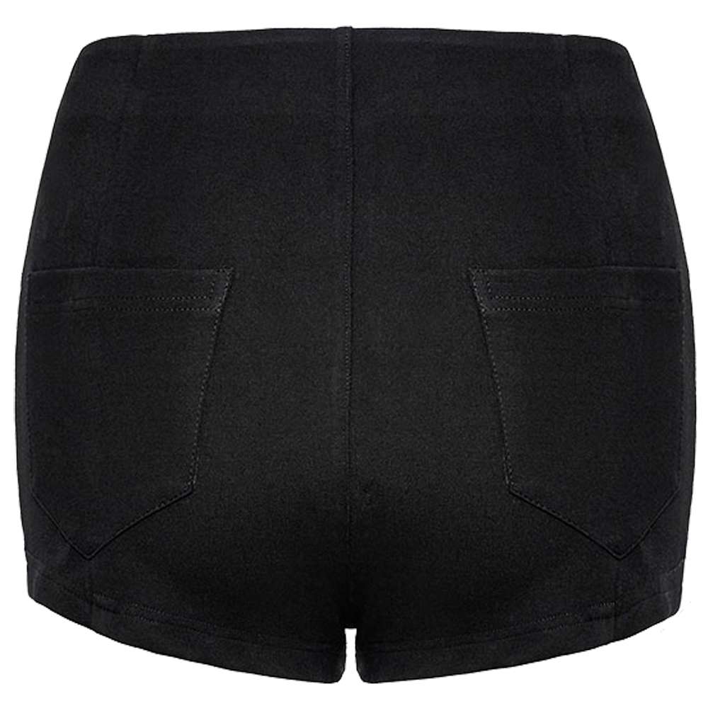 Women High Waist Black Summer Street Shorts Tech Noir Style in Heavy Twill Cotton with Zipper