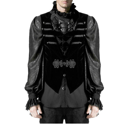 Mens Gothic Velvet Waistcoat Tailcoat Vest Black Red Velvet Victorian Vest Coat - Alternative Gothic Dark Wear | Embrace Dark Aesthetic Men & Women Gothic Clothing