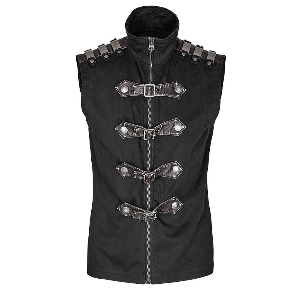 Men Gothic Cyber Vest Steampunk Military Rock Black Vest Top - Alternative Gothic Dark Wear | Embrace Dark Aesthetic Men & Women Gothic Clothing