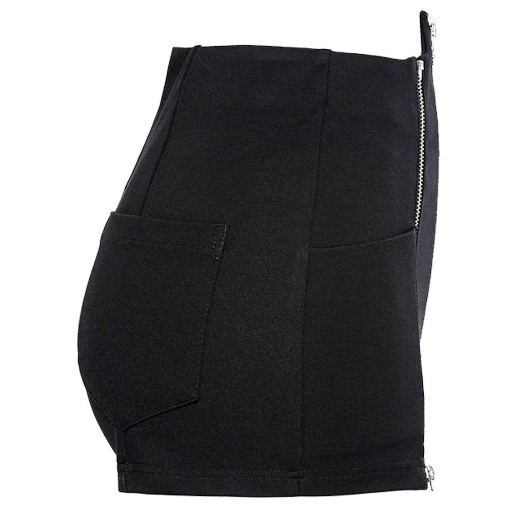 Women High Waist Black Summer Street Shorts Tech Noir Style in Heavy Twill Cotton with Zipper