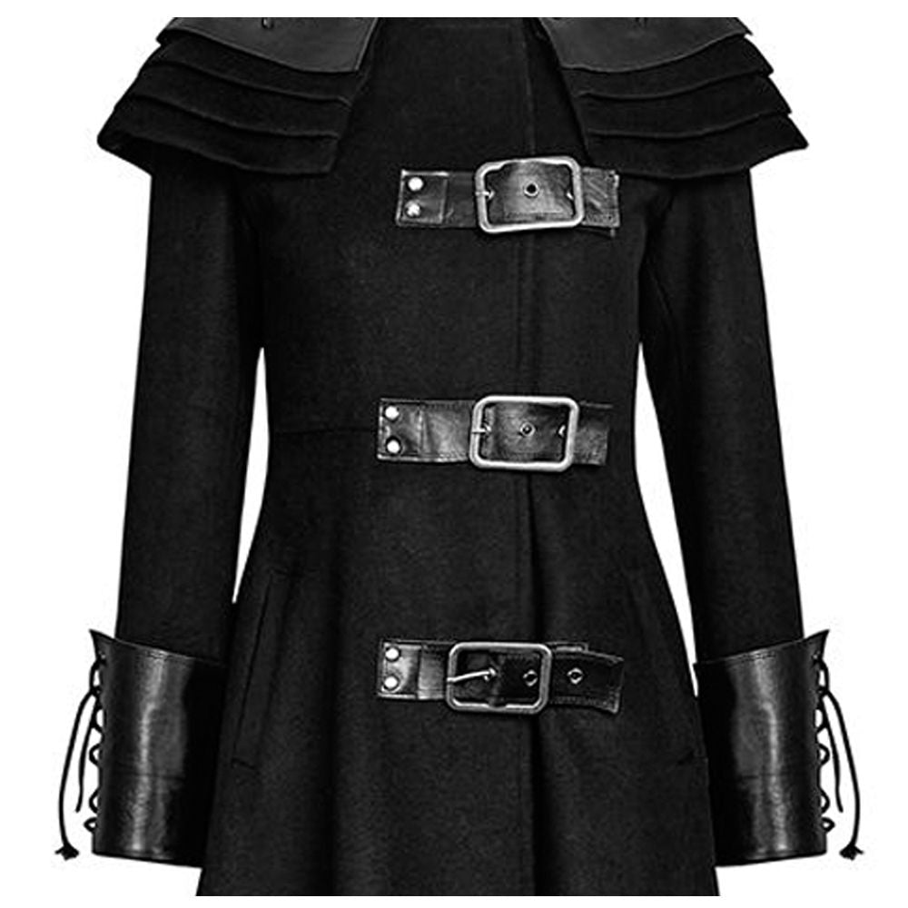 Women Gothic Long Coat Killers Rivets Shoulder Stand Up Collar Asymmetrical Military Coat for Sale