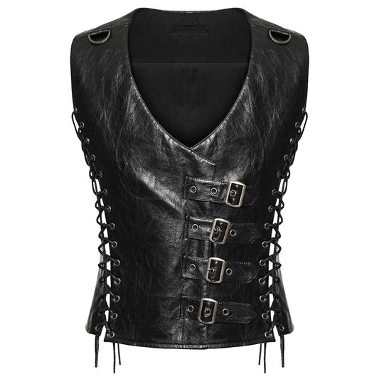 Punk Men Dieselpunk Waistcoat Black Gothic Faux Leather Men Gothic Vest