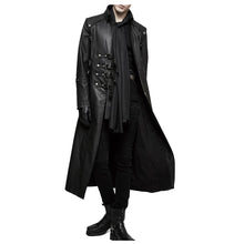 Load image into Gallery viewer, Handmade Men Long Black Gothic Coat Imitation Men leather Long Coat Adjustable Straps
