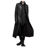 Handmade Men Long Black Gothic Coat Imitation Men leather Long Coat Adjustable Straps