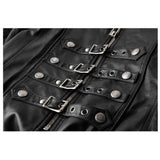 Handmade Men Long Black Gothic Coat Imitation Men leather Long Coat Adjustable Straps