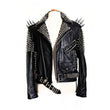 Ladies Genuine Leather Biker Jacket Silver Studded Short Fashion Body Women Gothic Jacket