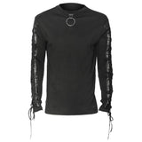 Men Black Long Sleeve Gothic Shirt Ring Shirt