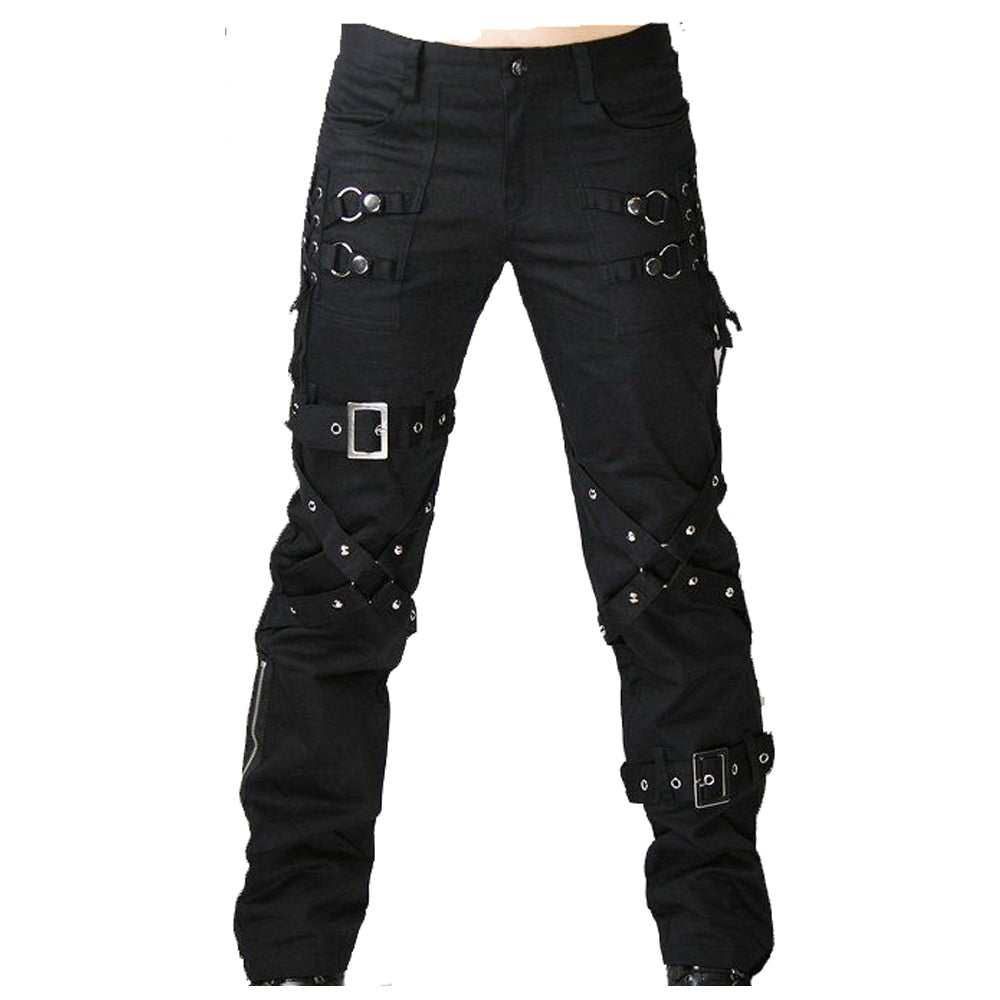 Men Gothic Trouser Black Chrome Trousers Punk Rock Studs Metal And Chain Trouser - Alternative Gothic Dark Wear | Embrace Dark Aesthetic Men & Women Gothic Clothing